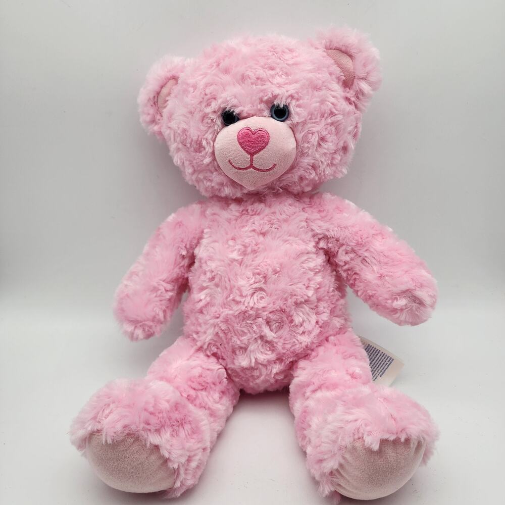 Build A Bear Pink Teddy Bear Plush Stuffed Animal 17" Heart Nose Valentines BABW